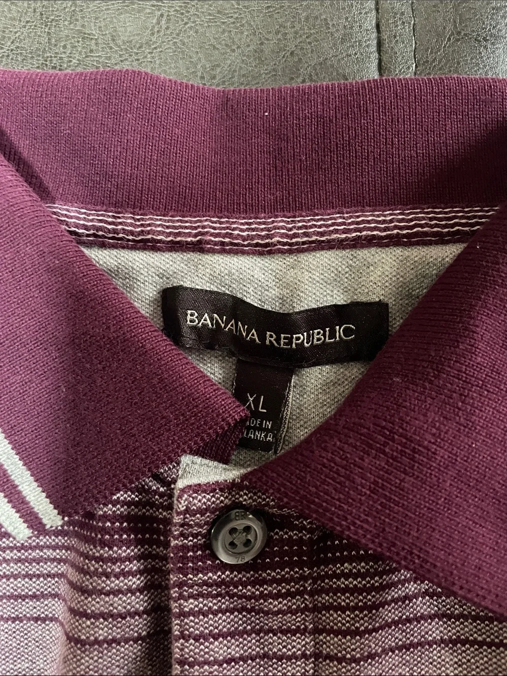 Banana Republic Maroon and Light Gray Striped Polo